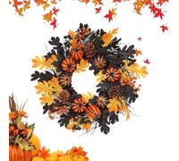 Halloween Pumpkin Wrans - 19.69 Inc Autumn Wreath, Harvest Berry Garland, Fall Decorative with Ribbon Accents | Door Hanger Display for Garden Patio Lawn Balcony Front Indoor Outdoor Table