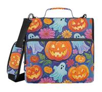 Halloween Pumpkins and Ghosts with Flowers 1.5-Inch 3-Rings Binder Organizer with Handle and Removable Shoulder Strap Laege Capacity School Supplies Organizer for School