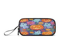 Halloween Pumpkins and Ghosts with Flowers Nylon Pencil Bags For School Large Capacity Pencil Cases For Teen Girls Stationery for School Nurse