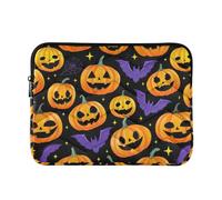 Halloween Pumpkins Bat Quilted Laptop Sleeve Lightweight Water Resistant Computer Bag with Soft Velvet Lining for Travel and Office, Large