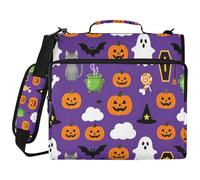 Halloween Pumpkins Black Cat Ghosts 3 Ringing Office Binder Organizer with Strap Multi-Pocket Document Binder Organizer for School and Office
