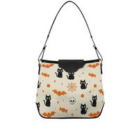 Halloween Pumpkins Black Cat ghosts Shoulder Hand Bags for Women Women's Trendy Purses with Removable Straps for, Cute Black Cat Halloween Pattern, One Size