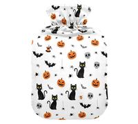 Halloween Pumpkins Black Cats Hot Water Bottle with Cover for Pain Relief Hot Water Bed Warmer for Period Cramps, 1L