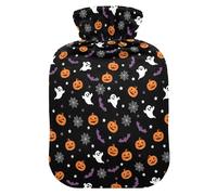 Halloween Pumpkins Black Ghosts Hot Water Bottle with Cover for Pain Relief Hot Bottle Water Bag for Headaches, 2L