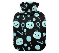 Halloween Pumpkins Candy Black Hot Water Bottle with Cover for Pain Relief Hand Feet Warmer for Menstrual Cramps, 1L