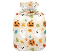 Halloween Pumpkins Ghosts Beige Hot Water Bottle with Cover for Pain Relief Hand Feet Warmer for Women, 2L