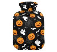 Halloween Pumpkins Ghosts Black Hot Water Bottle with Cover for Pain Relief Warm Water Bag for Headaches, 1L