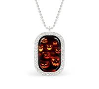 Halloween Pumpkins Glowing in The Dark Rectangle Pendant Necklace Silver Women Jewelry Alloy Keychain Tag Jewelry