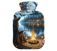 Halloween Pumpkins Moon Hot Water Bottles with Soft Velvet Cover Hot Water Bag for Neck, Shoulder and Menstrual Cramps Small