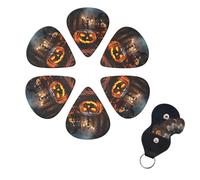 Halloween Pumpkins Print Guitar Picks Lighted by Candles,6 Pack with Custom Guitar Organizer Storage Box for Men Women Guitar Accessories