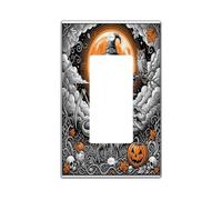 Halloween Pumpkins Scarecrow And Dinosaur Single Rocker Light Switch Cover | Gothic Atmosphere, Harvest Moon Background, Dinosaur Illustration, Autumn Leaves, Spooky Home Accents