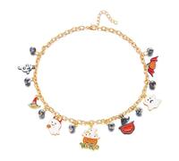 Halloween Punk Necklace for Women - Edgy Pumpkin, Bat, Ghost & Skull Charm Layered Chain, Gothic Witch Costume Accessory for Spooky Parties