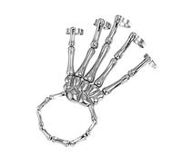 Halloween Punk Skeleton Hand Bracelet with Ring, Bone Joint Design Spooky Ghost Hand Chain for Men & Women, Goth Cosplay Props (Black)