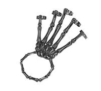 Halloween Punk Skeleton Hand Bracelet with Ring, Bone Joint Design Spooky Ghost Hand Chain for Men & Women, Goth Cosplay Props (Black)