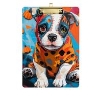 Halloween Puppy Memphis Art Style Acrylic Physical Therapy clipboard Standard Letter A4 Size Plastic for Police Office Nurse Football Coaches Gold 12x9in Tabla para escribir con Clip