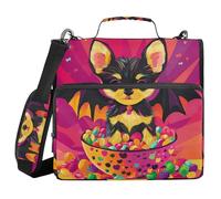 Halloween Puppy with Bat Wings Memphis Color 1.5-Inch 3-Rings Binder with Extra Pockets with Strap Easy to Carry Portfolio Binder for Office School