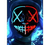 Halloween Purge LED Scary Mask - Light Up Face Mask with 3 Lighting Modes for Men, Women, Adults, Kids (RED+ICE BLUE)