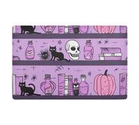 Halloween Purple Bath Mat 32x20 Inch Decorative Bath Mat Non Slip Washable Rubber Backing Absorbent Kitchen Mats for Muddy Shoes and Paw Swatters