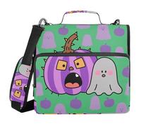 Halloween Purple Jack-o'-Lanterns and Ghosts 3 Rings Zippered Binder Bag with Handle Includes Zip Pocket Zippered Portfolio for Middle School