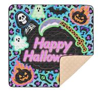 Halloween Purple Leopard Print Ghost Pumpkin Large Stylish mat for Baby to Play on Floor for Indoor Outdoor Cozy Breathable Foldable Tummy Time Mat for Baby Toddler Infant, 50'' x