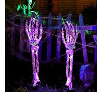 Halloween Purple Skeleton Arm Stakes Lights - 2 Pack 48 LED Waterproof Decoration, Battery Operated for Garden Indoor Outdoor Party