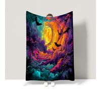 Halloween Purple Travel Blankets Fantastic Psychedelic Retro Dark Throw Blanket Soft Fuzzy Cozy For children teenagers adults and the elderly Throw (130 x 150CM)