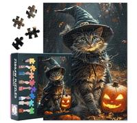 Halloween Puzzle for Adults - Cat Wearing Witch Costume Jigsaw Puzzles 1000 Pieces for Adults Challenging Games Home Decor Cat Puzzles for Adult Birthday Party Gifts for Puzzle Lovers 27.5"X19.7"