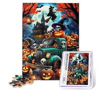 Halloween Puzzle Horror Skull Pumpkin Jigsaw Puzzles for Adults 500 Pieces Spooky Haunted House & Witches Wooden Puzzle for Fun Family Game Motivational Toy Educational Intellectual