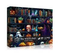 Halloween Puzzles 1000 Pieces, Horror Bookshelf Witch Magic Potion Fall Jigsaw Puzzle, Skull Ghost Pumpkin Book Challenge for Adults