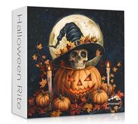 Halloween Puzzles for Adults 1000 Pieces, Vintage Horror Pumpkin Skull Puzzle, Candle Leaf Pumpkin Puzzle, Day of The Dead Skeleton Themed for Adults