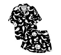 Halloween Pyjamas Boys Girls Costumes for Kids Nightwear Cotton Long Sleeve Toddler Clothes Fun Set Skeleton Sleeves Pjs Tops Sleepwear Black