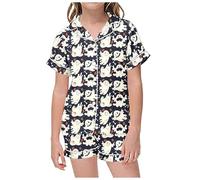 Halloween Pyjamas Boys Girls for Bat Pajama Set Long Sleeve Cotton Lapel Button Shirt Sleepwear Outfits Pajamas Unicorn print Grey
