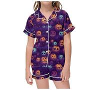 Halloween Pyjamas Boys Girls for Bat Pajama Set Long Sleeve Cotton Lapel Button Shirt Sleepwear Outfits Pajamas Unicorn print Purple
