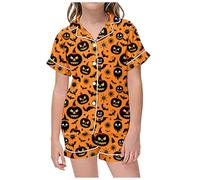 Halloween Pyjamas Boys Girls for Bat Pajama Set Long Sleeve Cotton Lapel Button Shirt Sleepwear Outfits Pajamas Unicorn print Gold