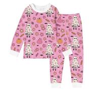 Halloween Pyjamas Boys Girls for Glow in The Dark Cotton Pjs Set Sleepwear Nightwear Lapel Button Shirt Outfits Pants Sets Print Pajama Pink