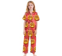 Halloween Pyjamas Boys Girls for Pjs Skeleton Pumpkin Sleepwear Toddler Long Sleeve Lapel Button Shirt Outfits Sleeves Nightwear Tops Cotton Red