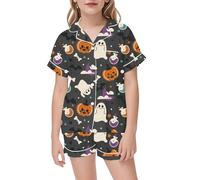 Halloween Pyjamas Boys Girls Pajama Sets for Kid Cotton Long Sleeve Nightwear Toddler Clothes Fun Lapel Button Shirt Sleepwear Outfits Sleeves Pjs Tops Outfit Dark Gray