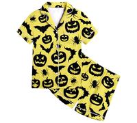 Halloween Pyjamas Boys Girls Unisex Kids Glow In The Dark Cotton Pjs Toddler Clothes Fun Lapel Button Shirt Sleepwear Outfits Long Sleeve 2 Piece Sets Yellow