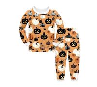 Halloween Pyjamas Set Cotton Pajamas Elastic Waist Pants Nightwear Sleepwear Pjs Dinosaur Themed Happy Toddler Trick-or-Treat Khaki