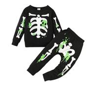 Halloween Pyjamas Sets Boys Skeleton Glow in The Dark Toddler Kids Pjs Long Sleeve Sleepwear Pumpkin Ghost Dinosaur Outfit 2 Piece Loungewear Xmas Gift 1-6 Years (Black, 2-3 Years)