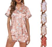 Halloween Pyjamas Women Cute Womens Pyjamas Shorts Set Ghost Pumpkin Print Loungewear Short Sleeve Button Down Shirts And Shorts With Festival Element Glow-In-The-Dark Sleepwear Sets