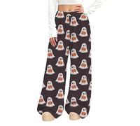 Halloween Pyjamas Women Wide Leg Printed High Elastic Waist Trousers Fall Winter Comfy Night Sleepwear Lightweight Fashion Baggy Sweatpants Pajama-Party Flowy Plus Size Bottoms