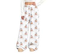 Halloween Pyjamas Women Wide Leg Printed High Elastic Waist Trousers Fall Winter Comfy Night Sleepwear Lightweight Fashion Baggy Sweatpants Pajama-Party Flowy Plus Size Bottoms
