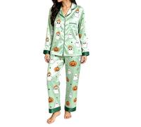 Halloween Pyjamas Women's Cute Ghost Pumpkin Print Nightwear, Halloween Pyjamas Women's Loungewear Set with Tops and Trousers Soft Comfort Nightsuit for Carnival Cosplay