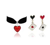 Halloween Queen of Hearts Costum Women Red Heart Queen Black Choker Necklace for Women Vintage Velvet Halloween Accessories Costums Party Vampire Jewelry, Metal, no gemstone
