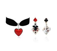 Halloween Queen of Hearts Costum Women Red Heart Queen Black Choker Necklace for Women Vintage Velvet Halloween Accessories Costums Party Vampire Jewelry, Metal, No Gemstone