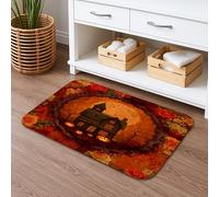 Halloween Quick Dry Bath Mat, Haunted House Floral Absorbent Non Slip Shower Mat, Autumn Memory Foam Washable Bath Rugs for Bathroom Decorative 20x32 Inch