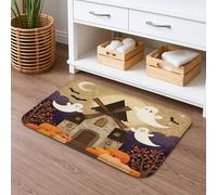 Halloween Quick Dry Bath Mat, Spooky Ghosts Haunted House Pattern Absorbent Non Slip Shower Mat, Flannel Washable Bath Rugs for Bathroom Decor 16x24 Inch