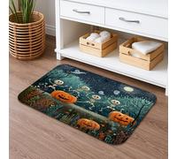 Halloween Quick Dry Bath Mat, Spooky Pumpkins and Skeletons Absorbent Non Slip Shower Mat, Autumn Memory Foam Washable Bath Rugs for Bathroom Decor 20x32 Inch