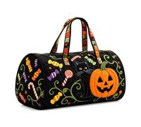 Halloween Quilted Duffle Bag,Retro Boho Travel Beach Portable Weekender Bag (A,L(18″Lx9″Wx9″H))
